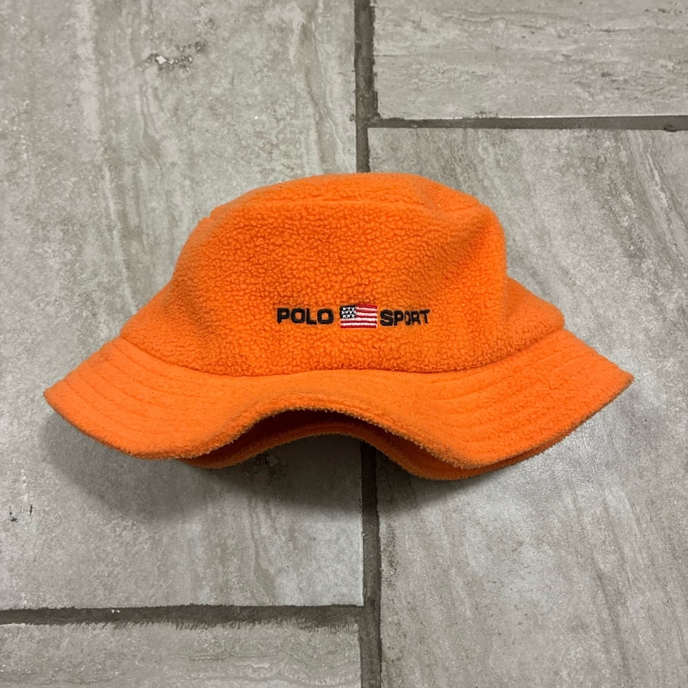 Vintage 90s Ralph Lauren Polo Sport Orange Fleece Unisex Bucket Hat Large-XL